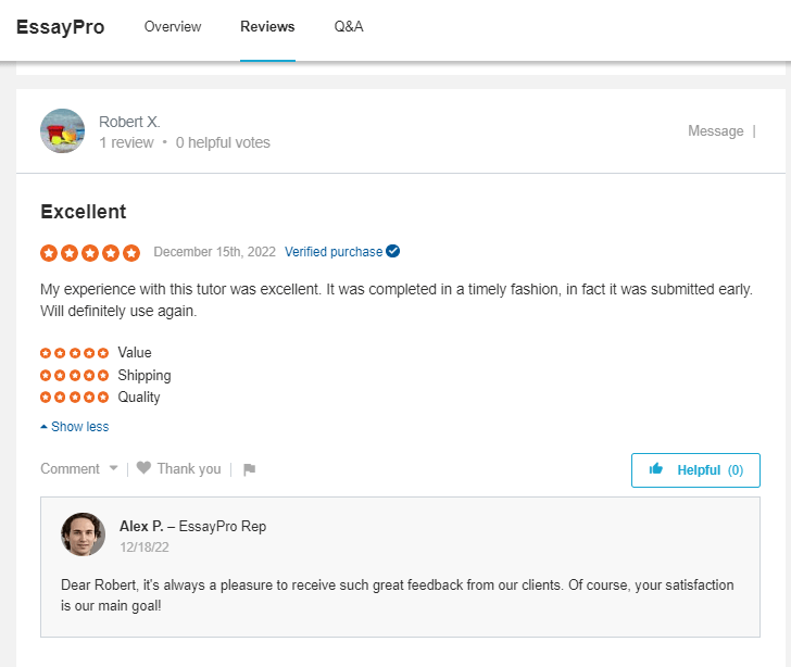 SiteJabber's review on EssayPro